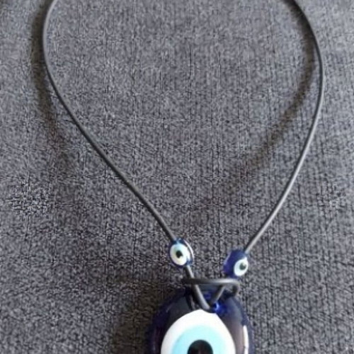 Necklace with Nazar Eye charm like new, silicone cord choker 45cm