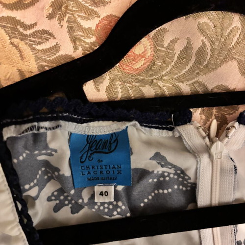 Christian Lacroix knee-length dress with puffed short sleeves white blue like new