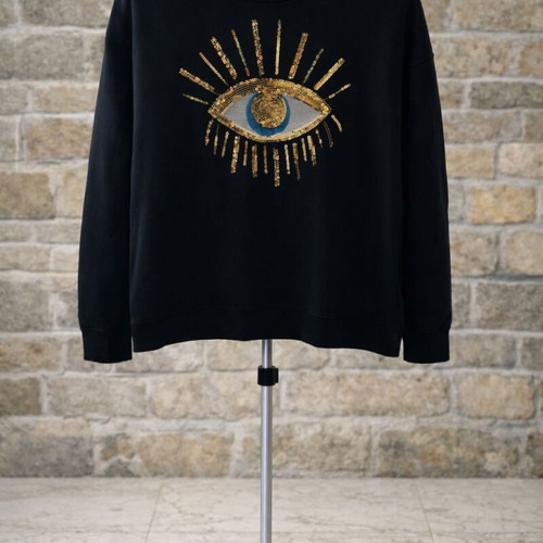 Women's Black Cotton Blouse with Embroidered Eye like New, Size L