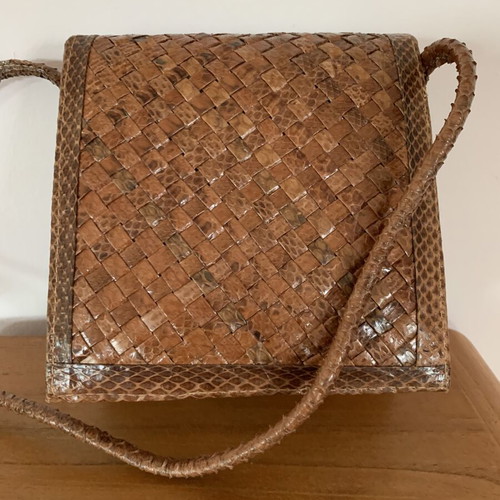 Leather snake skin crossbody bag new, rust color