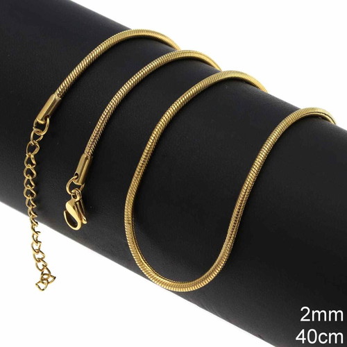 Steel Snake Chain Round 2mm 40cm+5cm Gold New