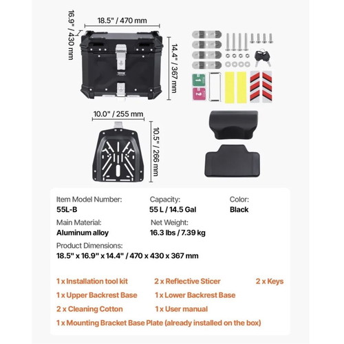 Vevor 55L Motorcycle Top Case New