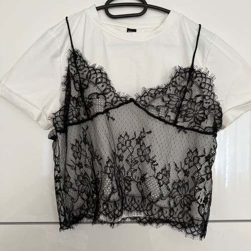 Shein lace t-shirt like new, black and white, size S
