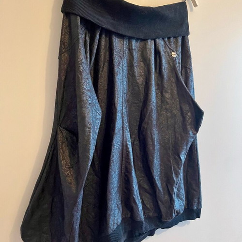 Attrattivo black crinkled asymmetric midi skirt like new, size Small