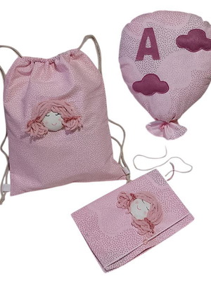 Gift set for baby girl with health booklet cover, backpack & decorative balloon