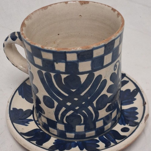 Transylvanian Ceramic Set used, cup and plate, cobalt blue, late 19th century