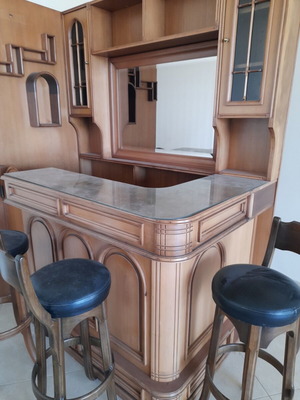 Walnut bar furniture handmade with three chairs new