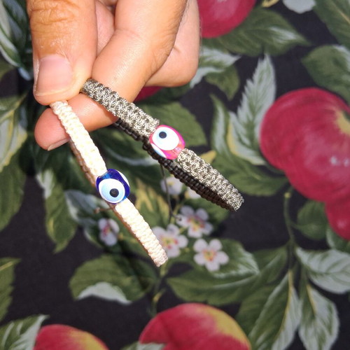 Macrame bracelet set with evil eye beads, adjustable size