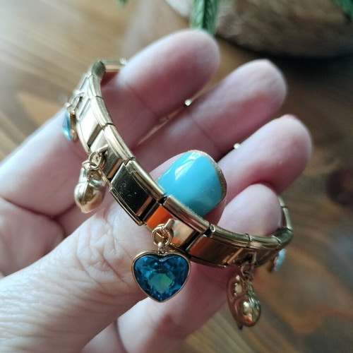 Bracelet stainless steel elastic with charms, blue