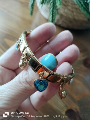 Bracelet stainless steel elastic with charms, blue