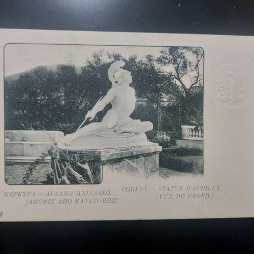 Military Postcard Corfu Statue of Achilles like new