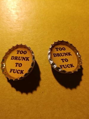 Handmade clip earrings used "Too drunk to fuck"
