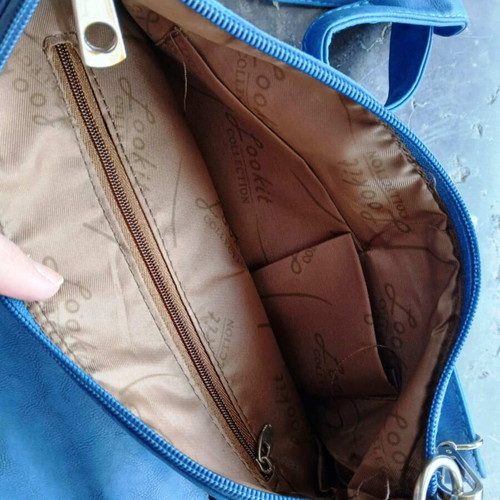 Blue bag with rhinestones, with a strap
