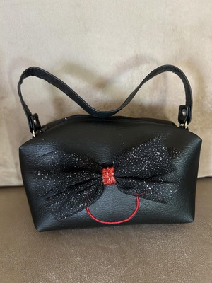 Χειροποίητο τσαντάκι με Mini Mouse, μαύρο, 18x10x6 εκ.