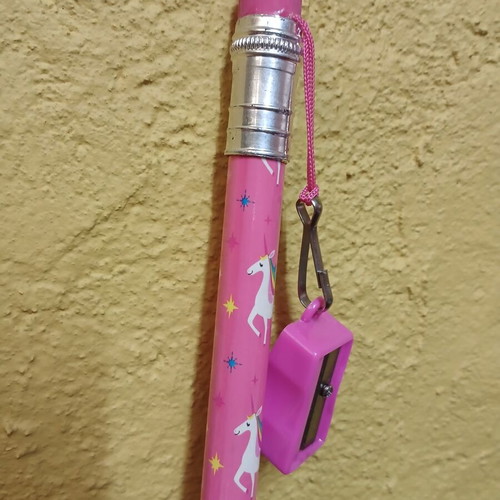Flying Tiger giant pencil with unicorns new, pink with eraser and sharpener