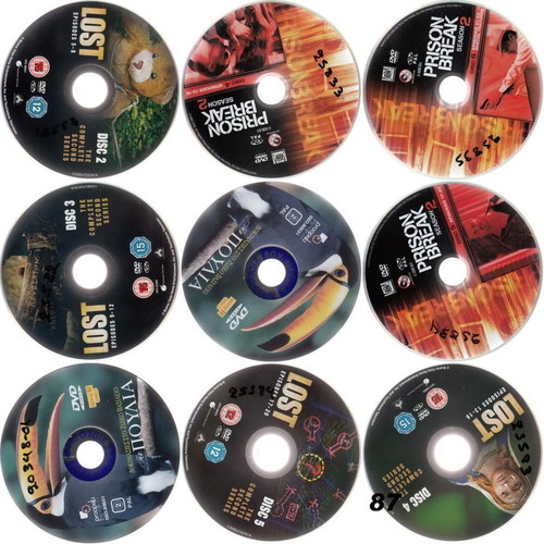 DVD pack of 9 used series Lost, Prison Break, The Birds