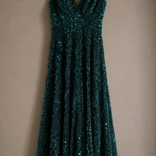 Green sequin evening dress, size L