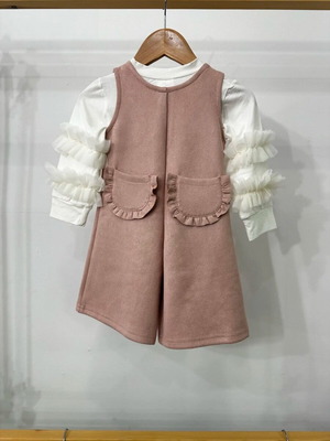 Salopette (Zip Culotte) with Pockets and Blouse with Tulle Sleeve for 3 Years