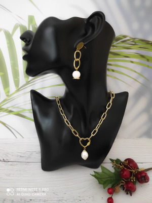 Γυναικείο κολιέ με καρδιά 18K με ζιργκόν & δάκρυ πέρλας | Αλυσίδα αλουμινίου | Elegant gift