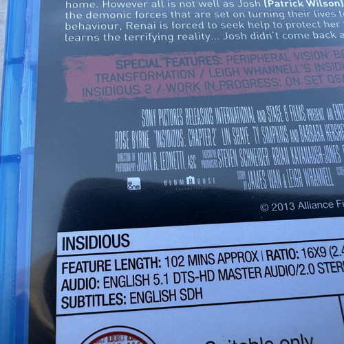 Insidious 1 & 2 Blu-ray set with English subtitles