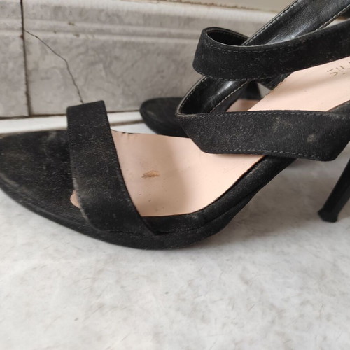 Sarigiannis sandals used, black suede, size 39, 10cm heel