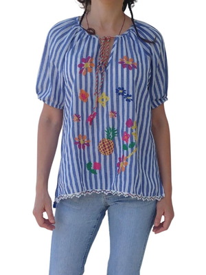Seasonal blouse with colorful embroidery like new