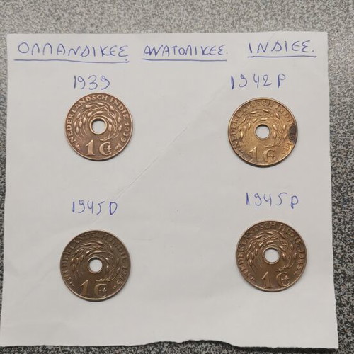 Coin set used, Dutch East Indies 1939 1942P 1945D 1945P