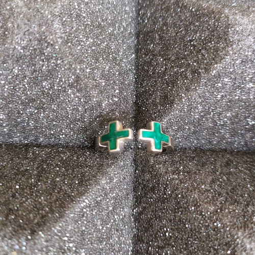 Amberly Cross silver ring .925 with green enamel used