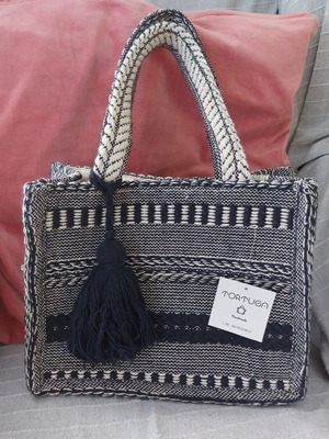 Tortuga cotton bag handmade, white and blue