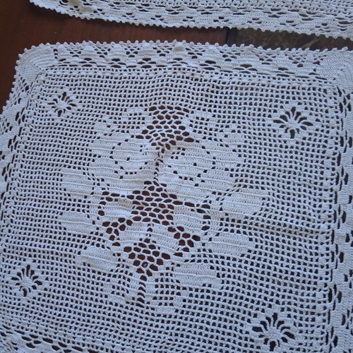 Square doilies set used, handmade crochet, white