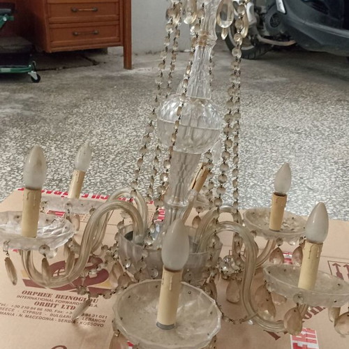 Crystal chandelier used, 6-light, heavy construction