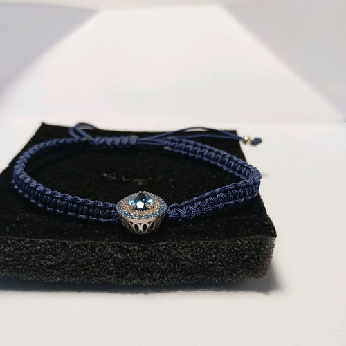 Macrame Bracelet Silver 925 with London Blue Topaz 5x7 and double zircon row new