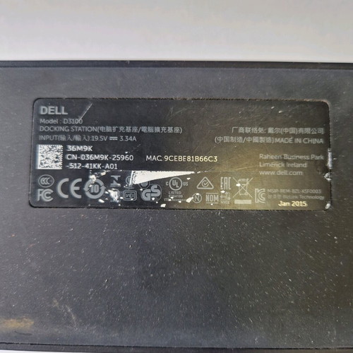 Dell D3100 Docking Station used without power cable