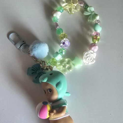 Authentic Sonny Angel Summer Vacation Manatee Keychain with Handmade Beaded Charm
