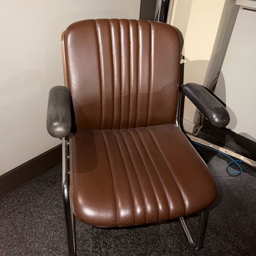 Leather office chair used, brown with black armrest