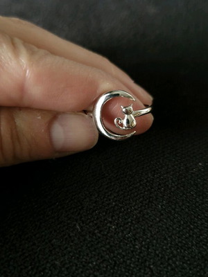 Silver ring cat on the moon new, one size
