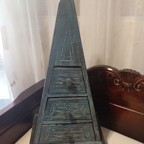 Vintage wooden jewelry box with drawers handmade, used, boho rustic style