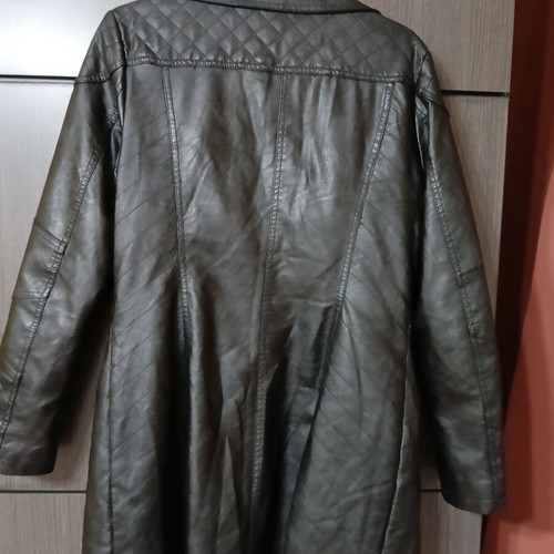 Regular women's leather coat XL, black, winter with faux fur lining