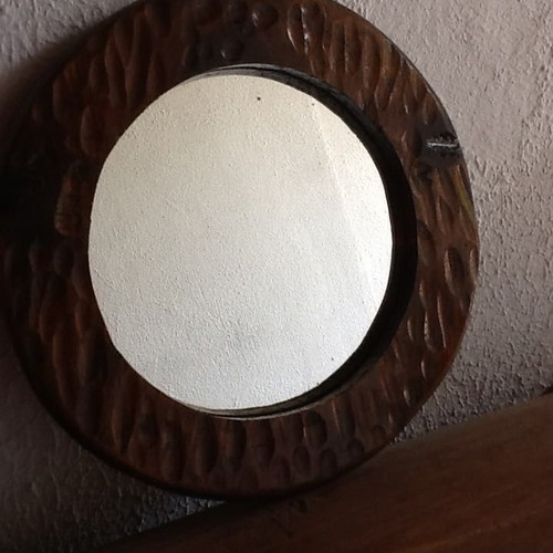 Mirror with olive wood frame like new, round 35cm diameter