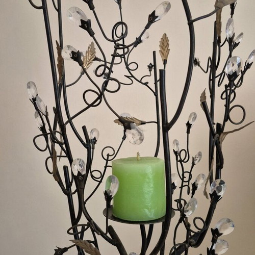 Metal floor candle holder used 1.3 m handmade with crystals