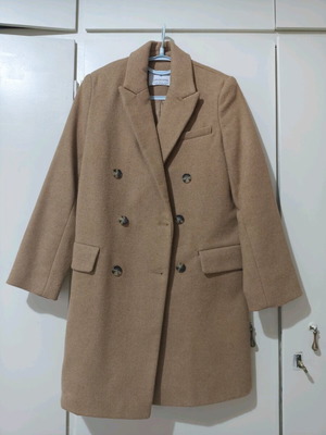 Stradivarius Camel Double-Breasted Coat XS like new