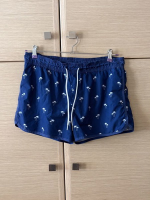 H&M swim shorts medium blue with white palm trees used