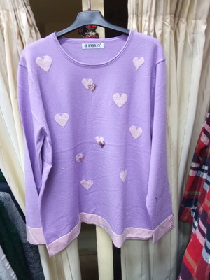 Woolen women's sweater with hearts new, purple, sizes M-L, XL-XXL