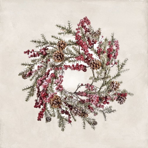 Snowy wreath berries & pinecones 50x50 cm new