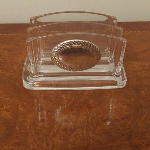 Italian Plexiglass and silver desk set used, two pieces