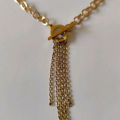 Steel handmade long necklace like new, gold-colored