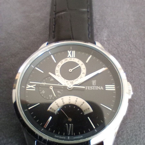 Festina Retrogade men's watch new, black and silver