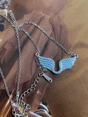 Necklace new stainless steel angel wings with turquoise crystals