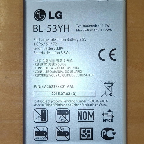 LG BL-53YH mobile battery used, 3,000 mAh, compatible with LG G3