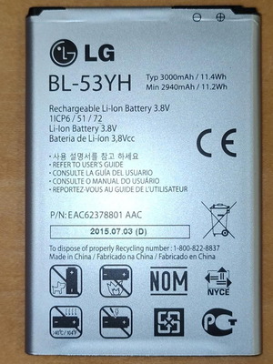 LG BL-53YH mobile battery used, 3,000 mAh, compatible with LG G3